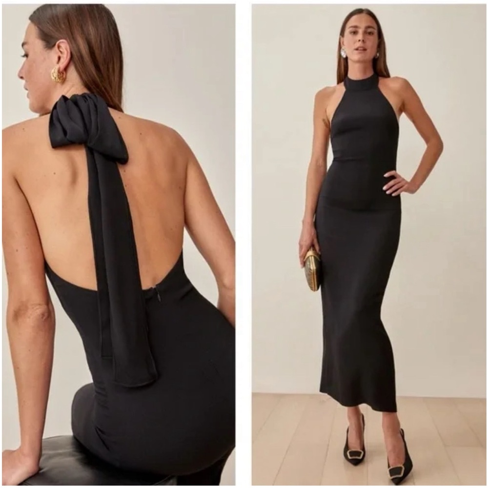 Reformation NWT 2 Filippa Black Halter Gown Maxi Dress